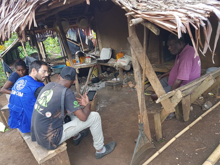 Figure 1: Matthieu Gamba (IOM Consultant) interviewing community members in Pentecost, Vanuatu as part of the Displacement Tracking Matrix assessment following TC Harold in June 2020.