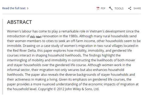 Making a Living in Rural Vietnam from (Im)mobile Livelihoods: a Case of Women's Migration