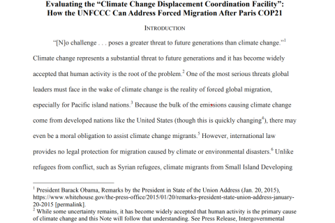 Evaluating the 'Climate Change Displacement Coordination Facility': How the UNFCCC Can Address Forced Migration after Paris COP21