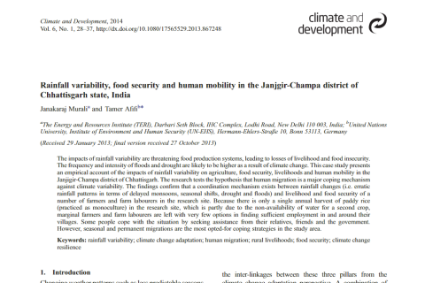 Rainfall variability, food security and human mobility in the Janjgir-Champa district of Chhattisgarh state, India