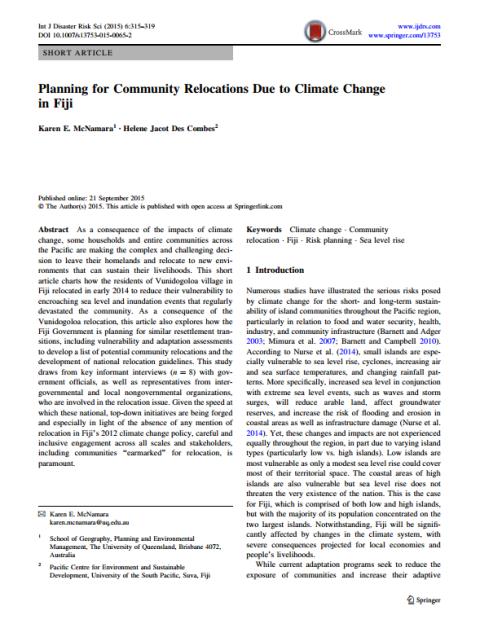Planning for Community Relocations Due to Climate Change in Fiji