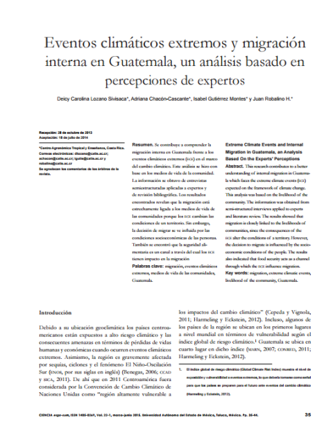 Eventos climáticos extremos y migración interna en Guatemala, un análisis basado en percepciones de expertos