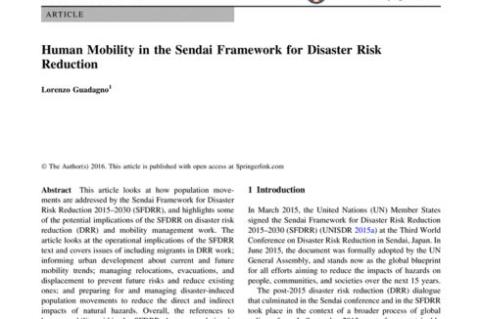 Human Mobility in the Sendai Framework for Disaster Risk Reduction
